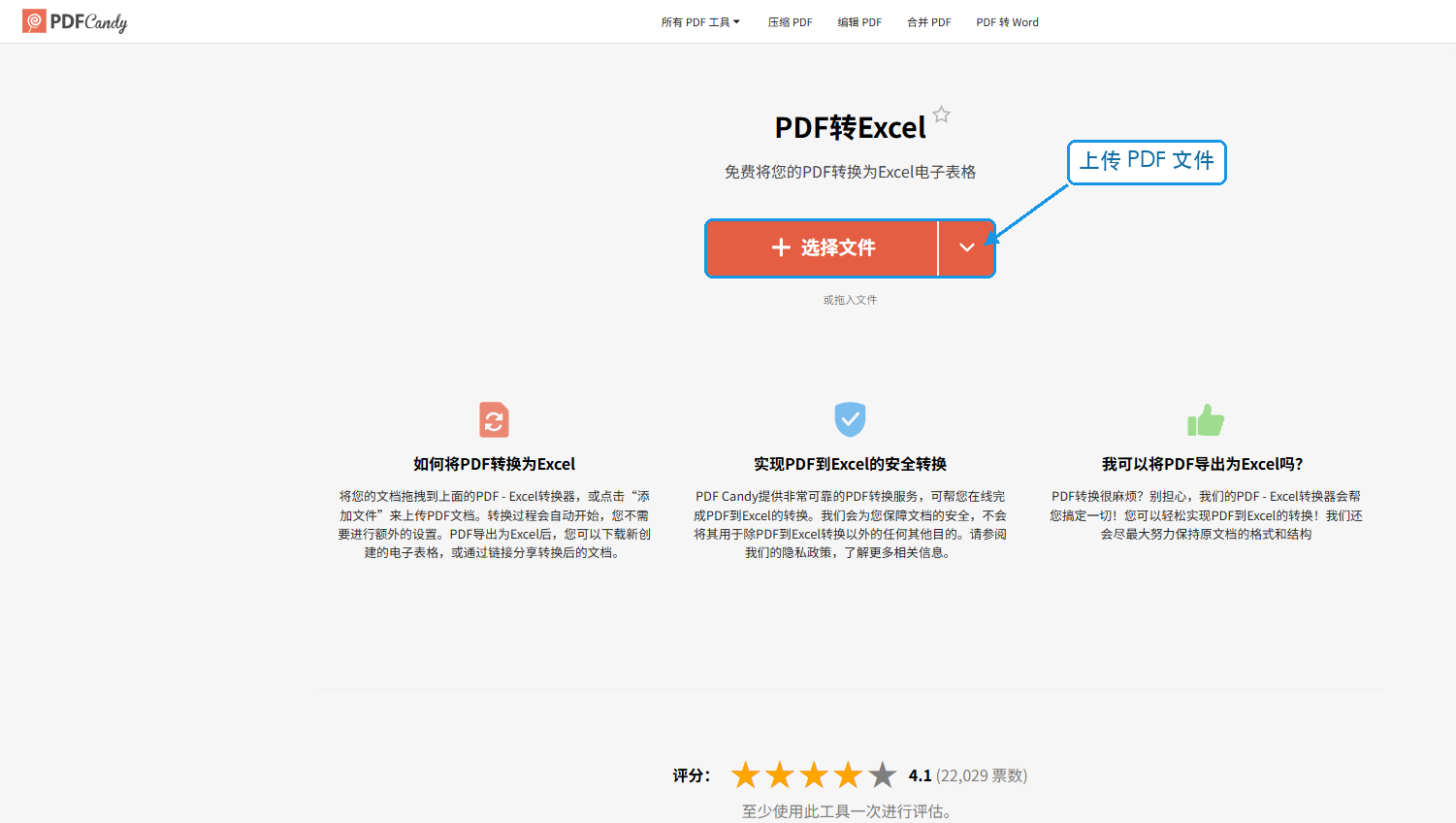 PDF Candy上传PDF