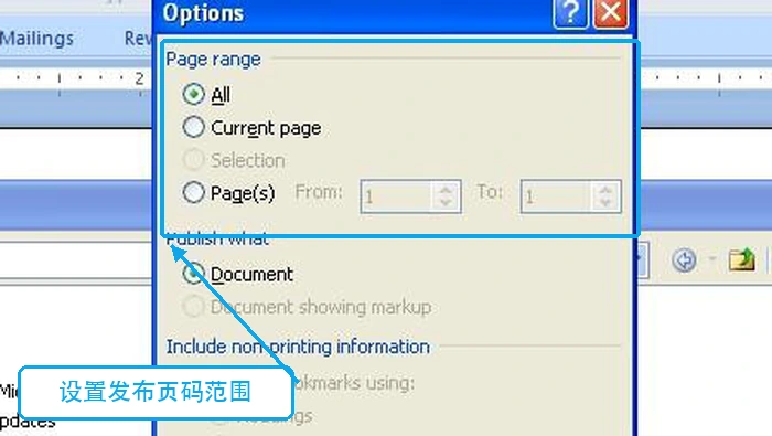 Word 2007设置PDF发布页码范围