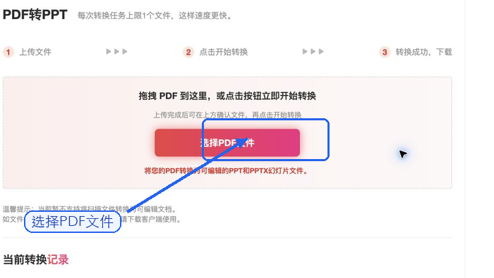 上传需要转换的PDF文件
