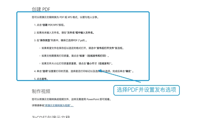 PowerPoint选择PDF和发布选项