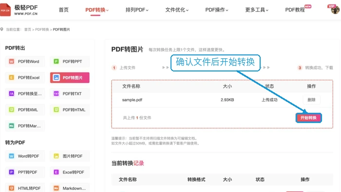 确认PDF并开始转图片