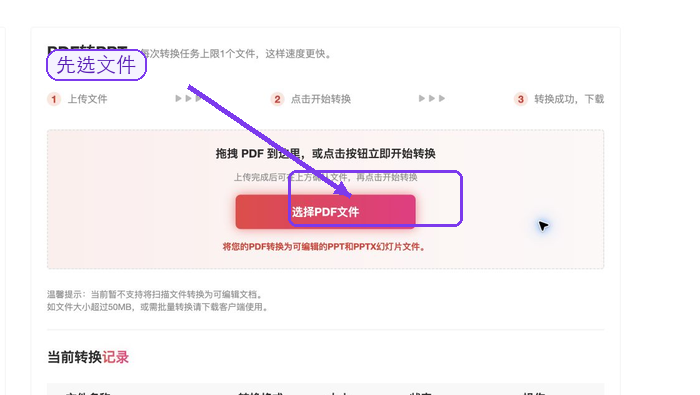 上传需要转换成PPT的PDF