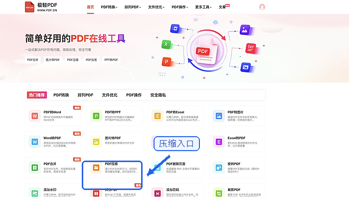 找到PDF压缩工具入口