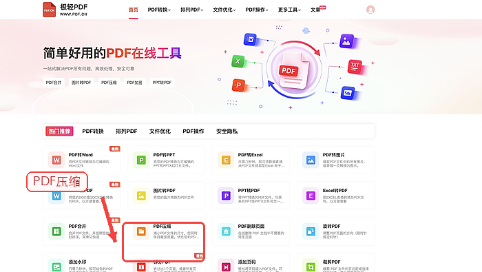 找到PDF压缩工具入口