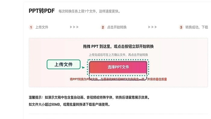 上传需要转换的PPT文件