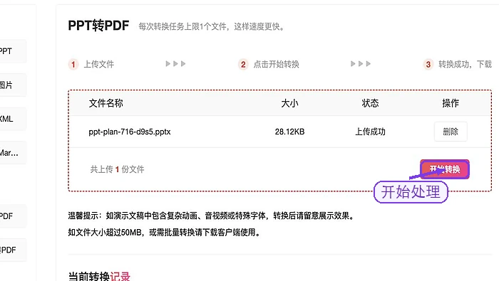 开始转换PPT文件