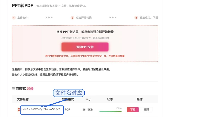 下载转换后的PDF文件