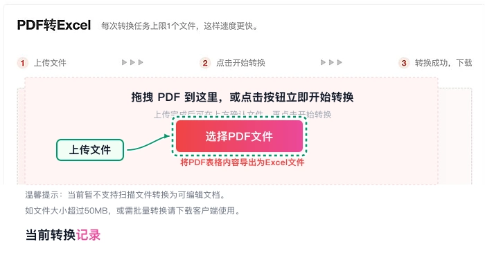上传需要转换的PDF表格