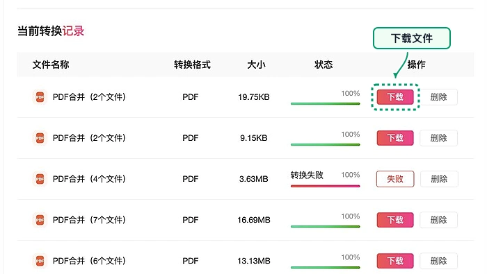 下载合并后的PDF文件