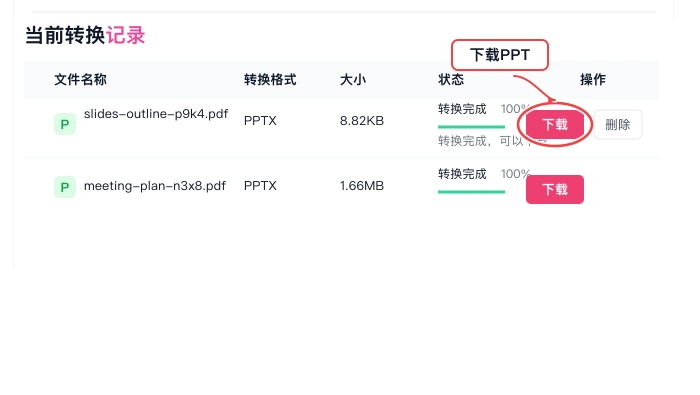 下载转换后的PPT文件
