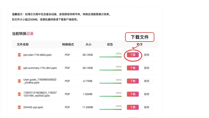 下载转换后的PDF文件