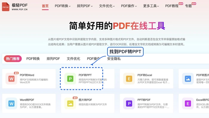 找到PDF转PPT工具入口