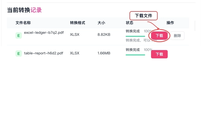 下载转换后的Excel文件