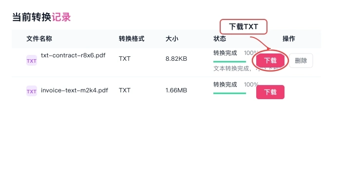 下载转换后的TXT文件