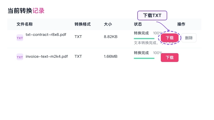 下载转换后的TXT文件