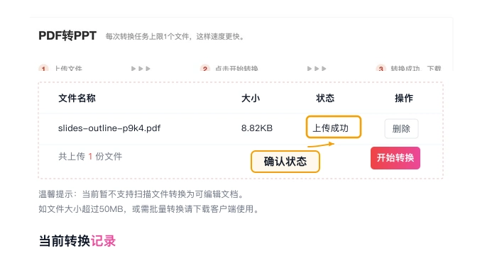 PDF转PPT上传PDF文件