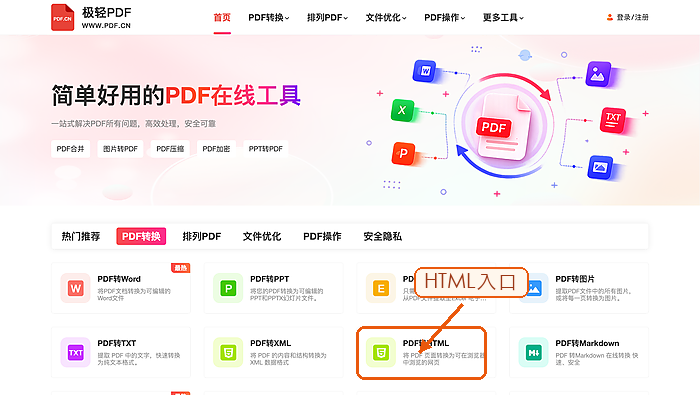 PDF转HTML找到PDF转HTML入口