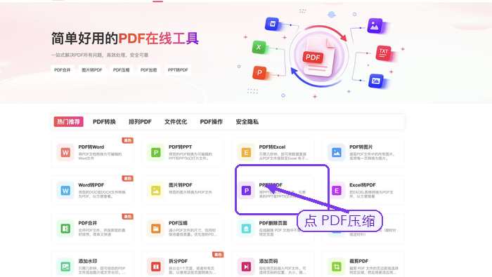 PDF压缩找到PDF压缩入口