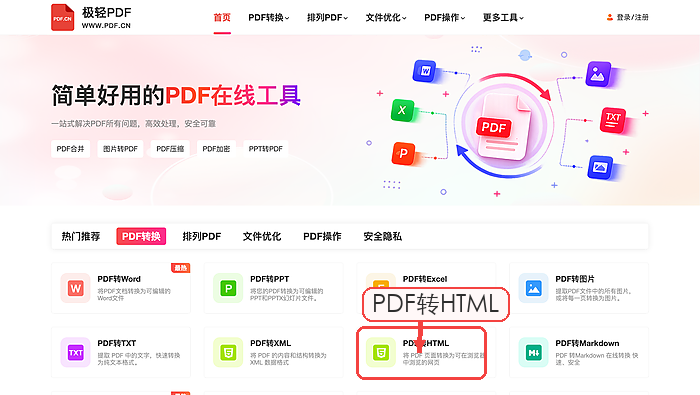 PDF转HTML找到PDF转HTML入口