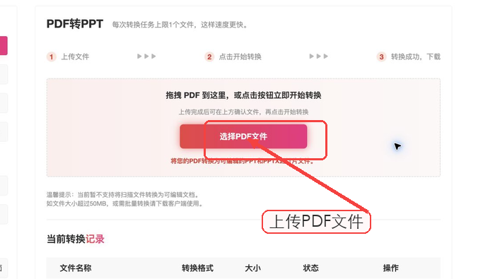 PDF转PPT上传PDF文件