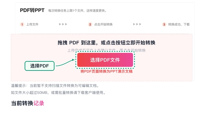 PDF转PPT上传PDF文件