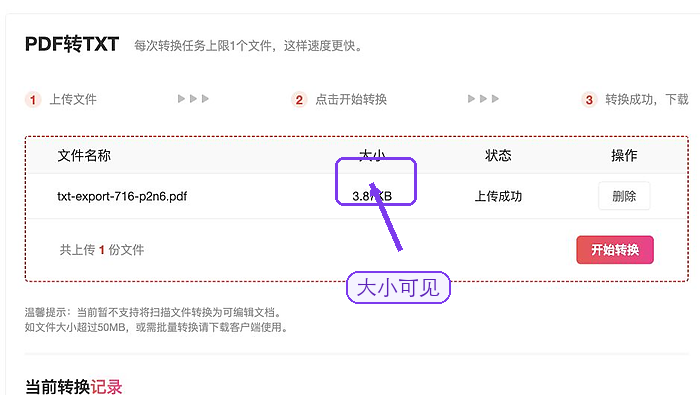 PDF转TXT确认文件上传状态