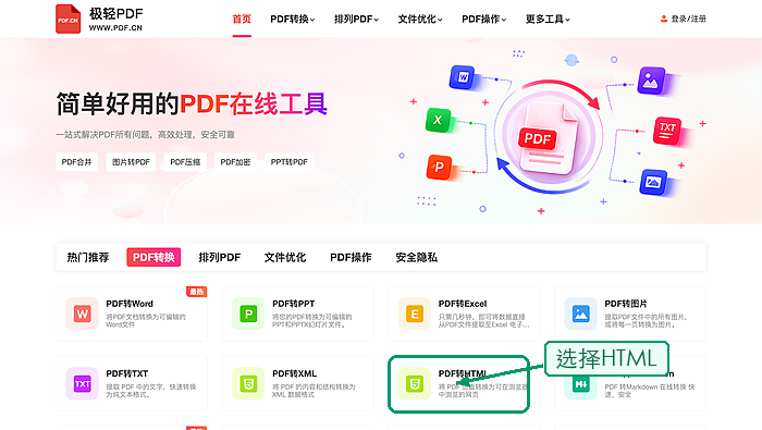 PDF转HTML找到PDF转HTML入口