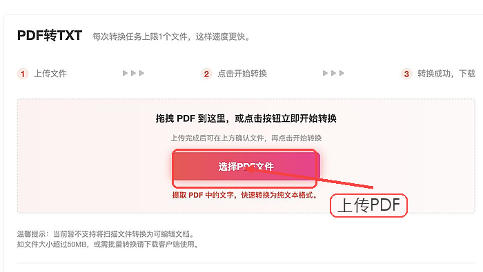 PDF转TXT上传PDF文件