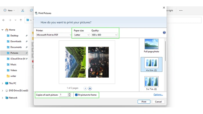 Windows 图片打印窗口选择 Microsoft Print to PDF
