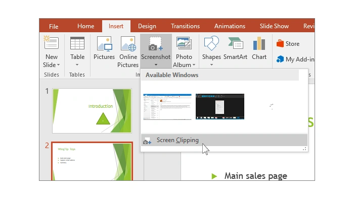 PowerPoint 屏幕剪辑入口