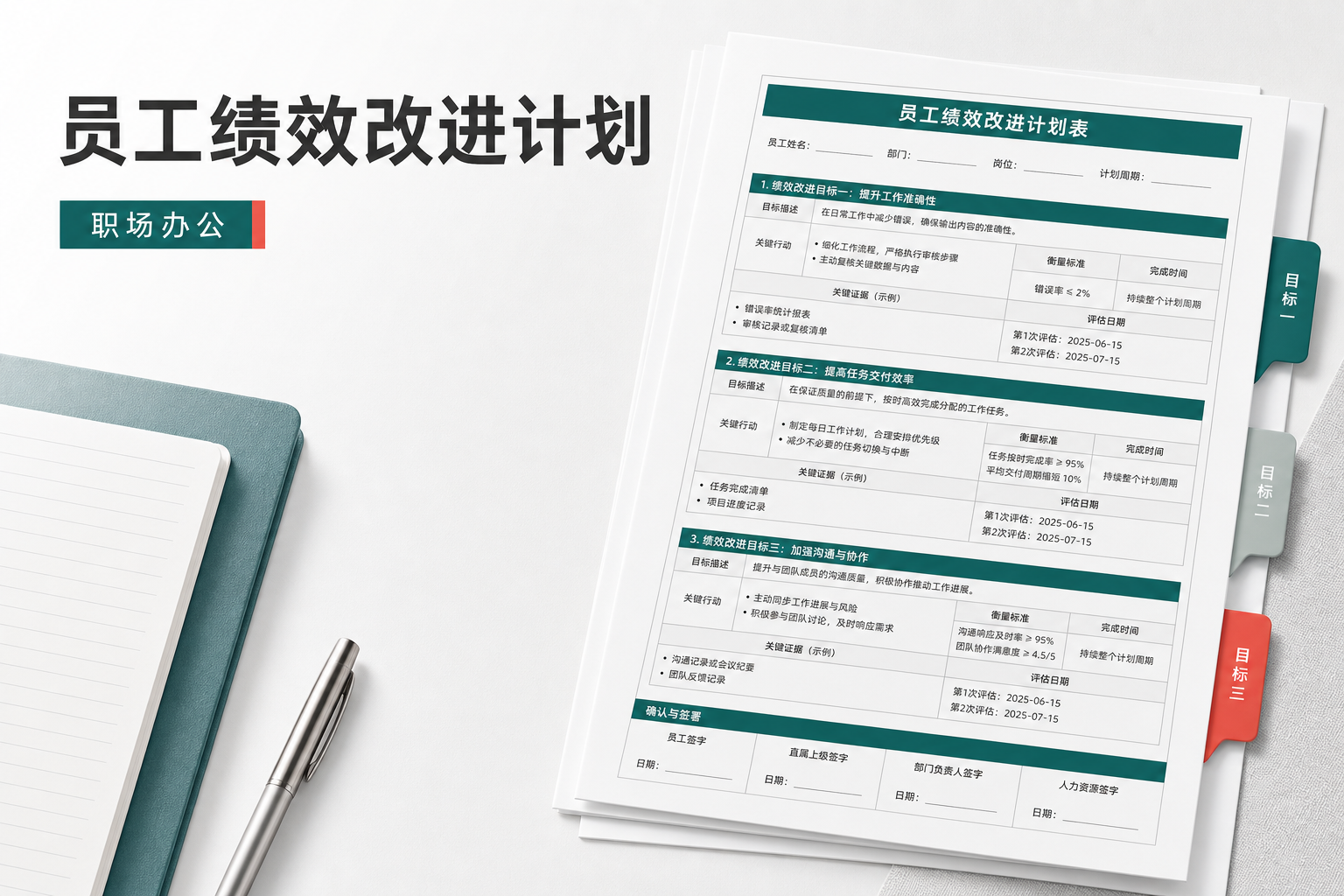 员工绩效改进计划 结构化可落地办公文档范本