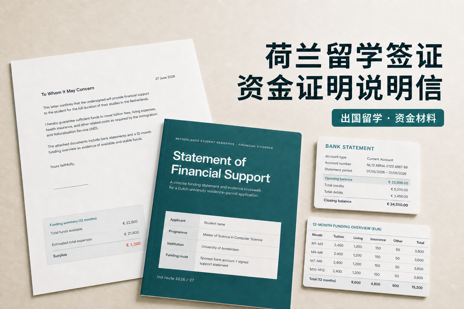 荷兰留学签证资金证明说明信 2026递签材料核对范本