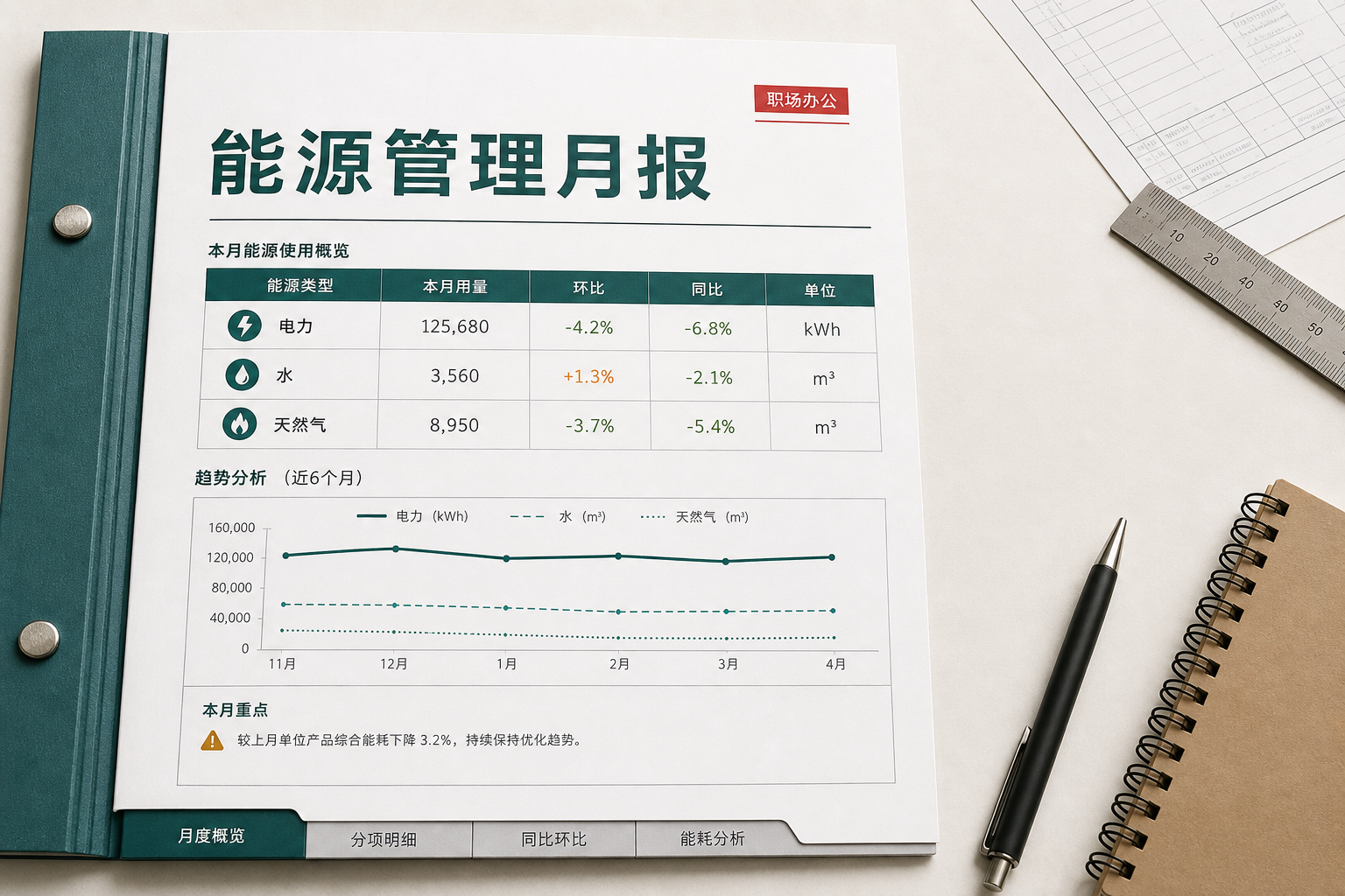 能源管理月报 生产现场能耗分析及节能执行范本